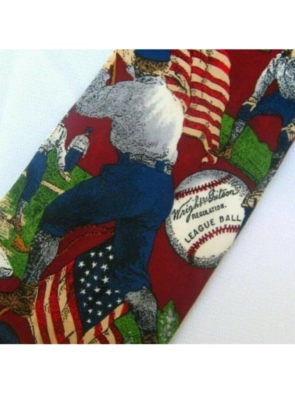 Van Heusen 417 Americana Series Batter Up Circa 1916 Baseball Silk Tie 4th July - Picture 2 of 8